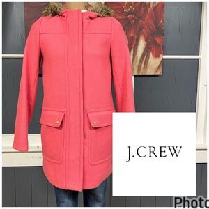 J. Crew Womens Petites Sz 0 Top Coat Tweed Overcoat Zip Snap Hooded Wool Blend‎